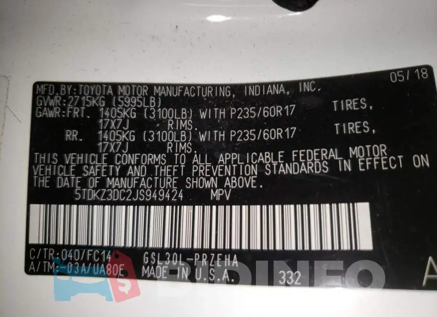 5TDKZ3DC2JS949424 Photo# 10