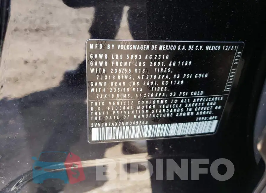 3VV2B7AX2NM049259 Photo# 10