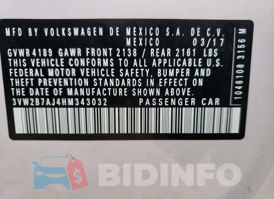 3VW2B7AJ4HM343032 Photo# 10