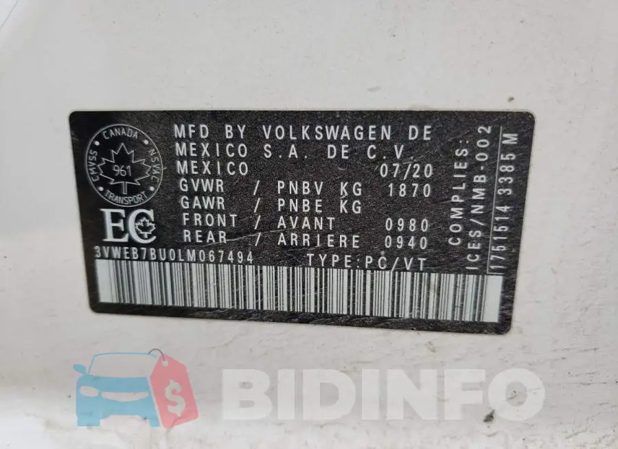 3VWEB7BU0LM067494 Photo# 10