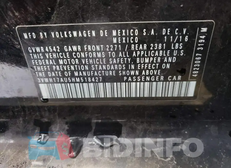 3VWH17AU5HM518427 Photo# 10
