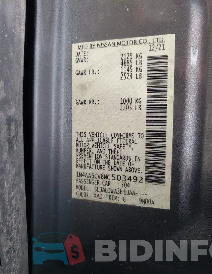 1N4AA6CV8NC503492 Photo# 2