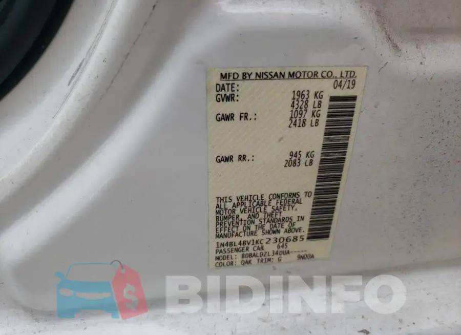 1N4BL4BV1KC230685 Photo# 10