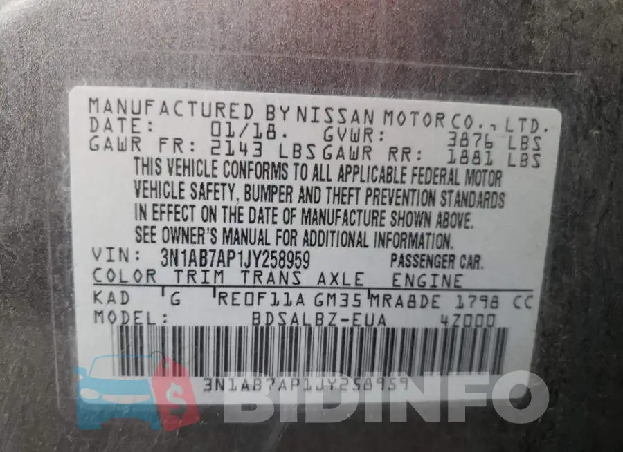 3N1AB7AP1JY258959 Photo# 10