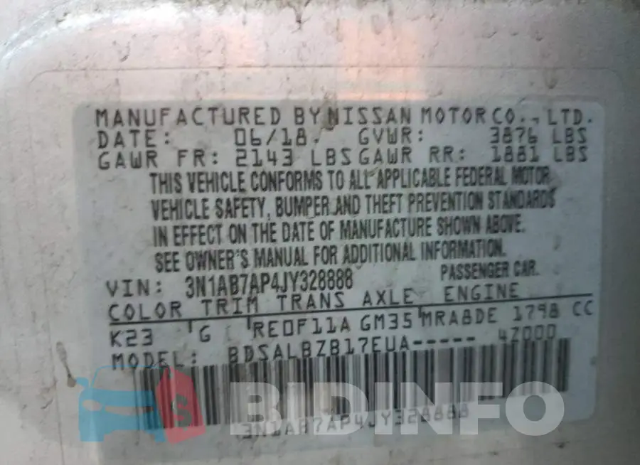 3N1AB7AP4JY328888 Photo# 10