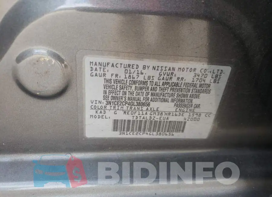 3N1CE2CP4GL380656 Photo# 10