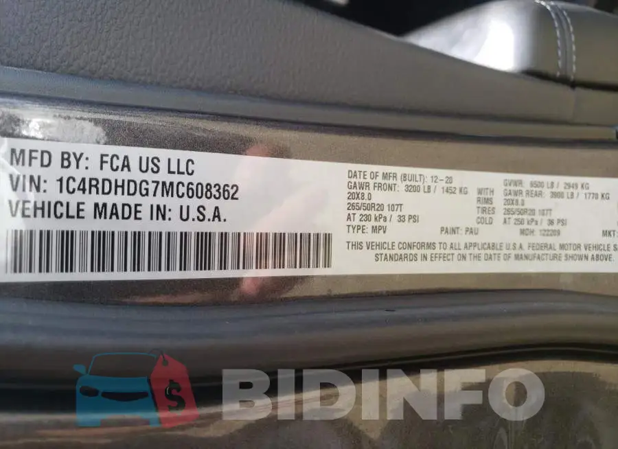 1C4RDHDG7MC608362 Photo# 10
