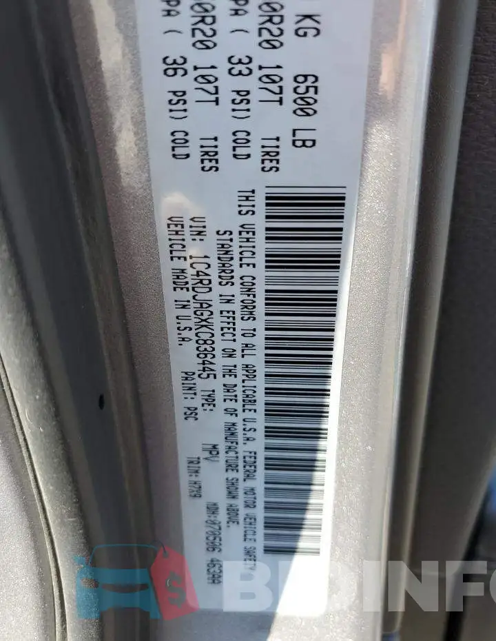 1C4RDJAGXKC836445 Photo# 10