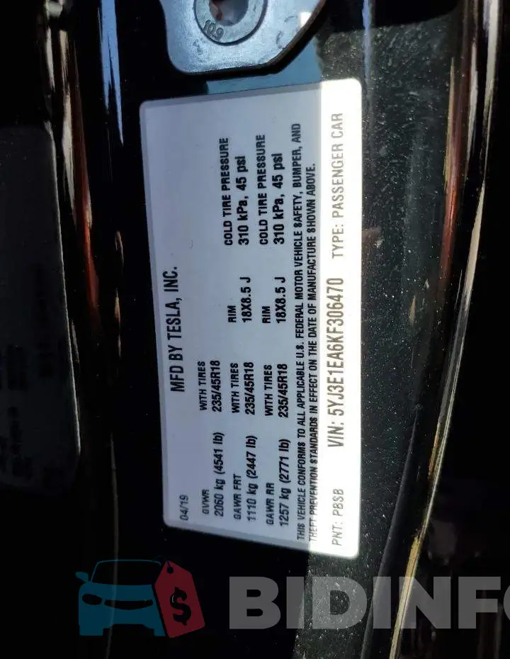 5YJ3E1EA6KF306470 Photo# 10