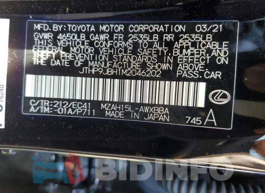 JTHP9JBH1M2046202 Photo# 10
