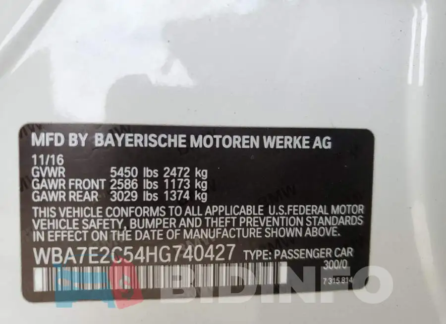 WBA7E2C54HG740427 Photo# 10