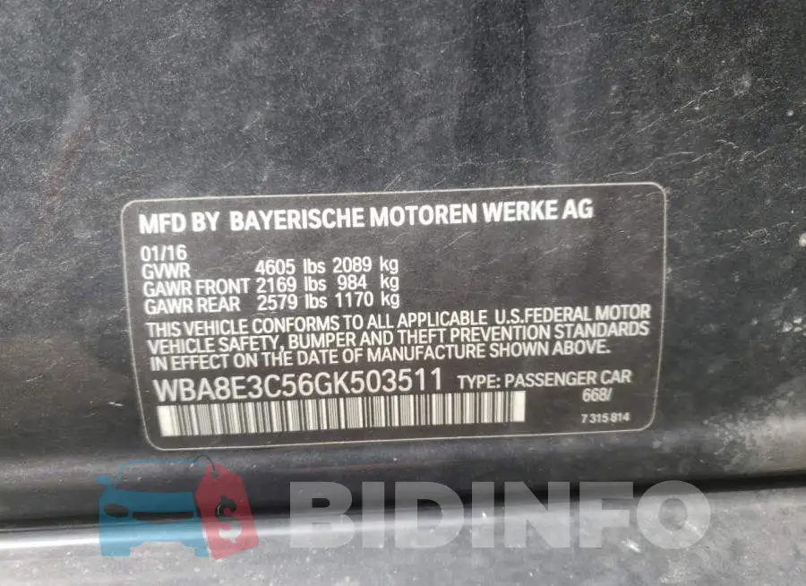WBA8E3C56GK503511 Photo# 10