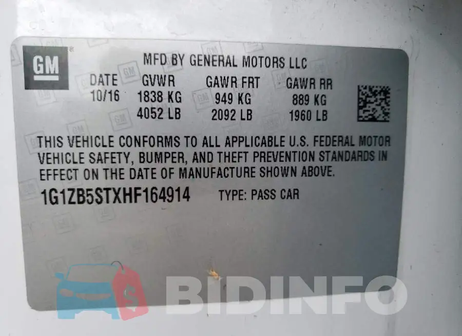 1G1ZB5STXHF164914 Photo# 10