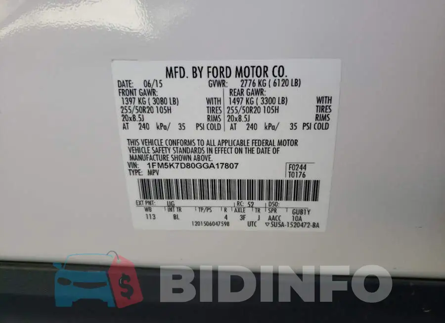 1FM5K7D80GGA17807 Photo# 10