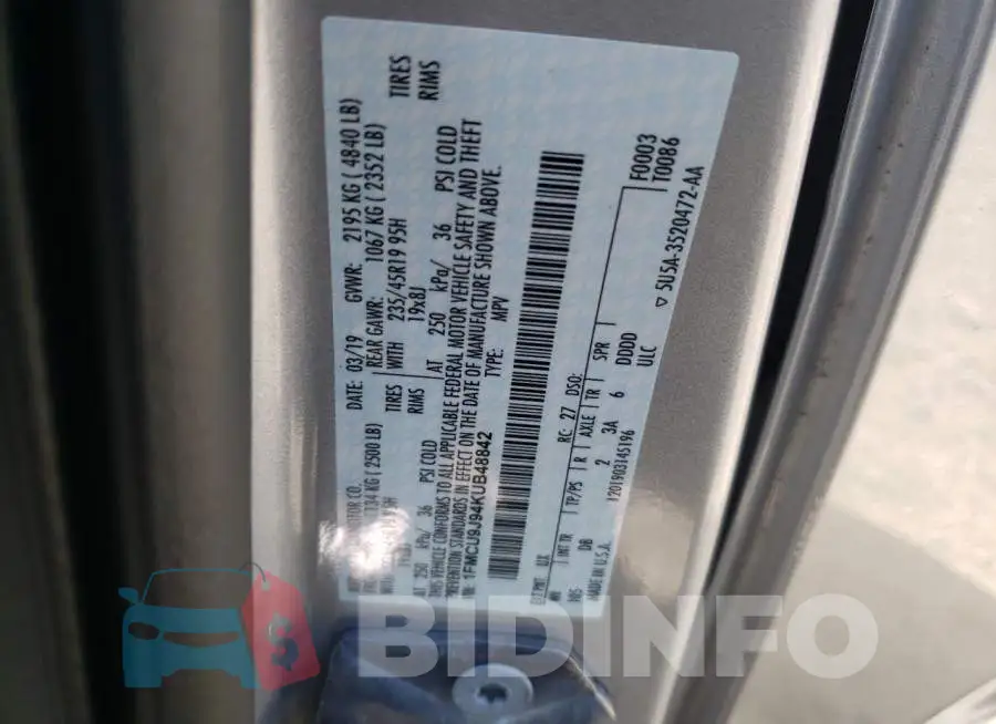 1FMCU9J94KUB48842 Photo# 10