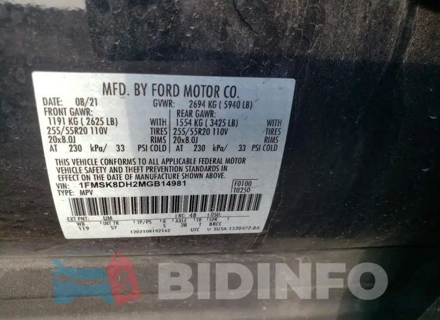 1FMSK8DH2MGB14981 Photo# 10