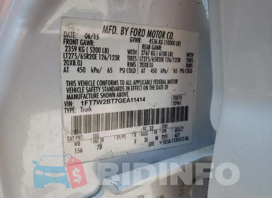 1FT7W2BT7GEA11414 Photo# 10