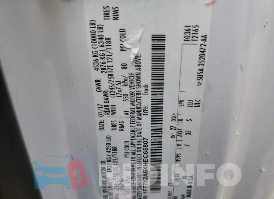 1FT7X2A6XHEC65807 Photo# 10