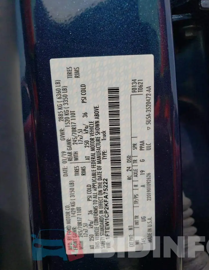 1FTEW1CP2KFA75222 Photo# 10