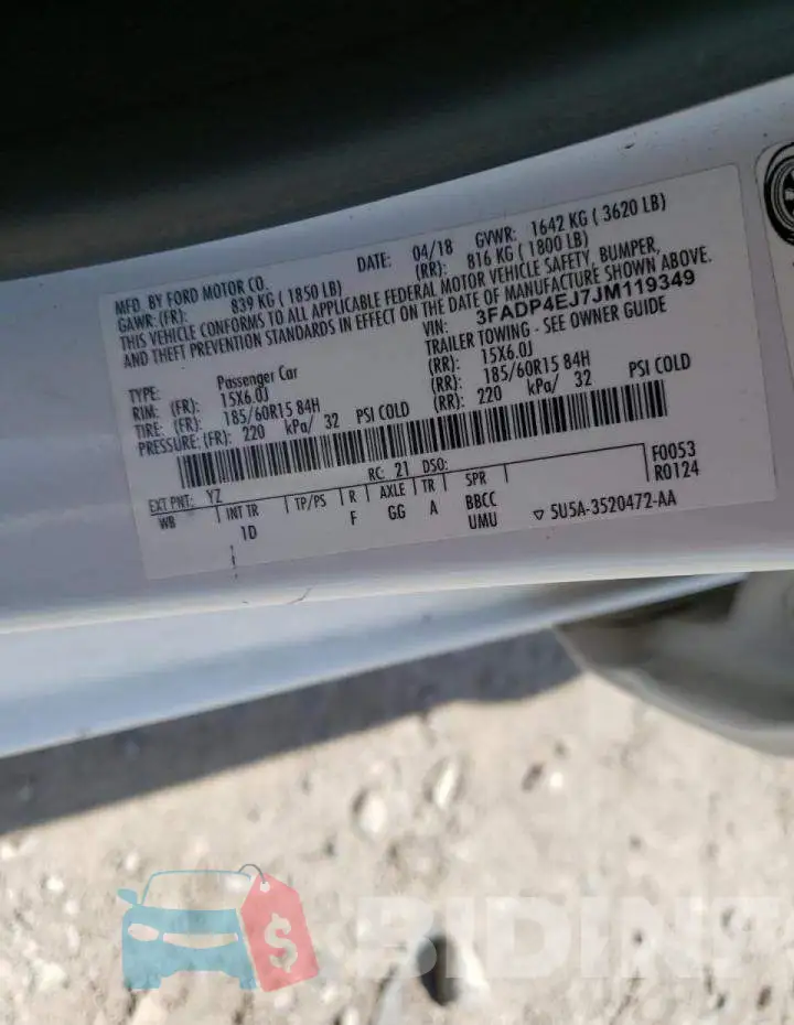 3FADP4EJ7JM119349 Photo# 10