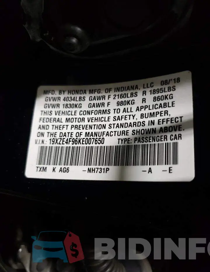 19XZE4F96KE007650 Photo# 10