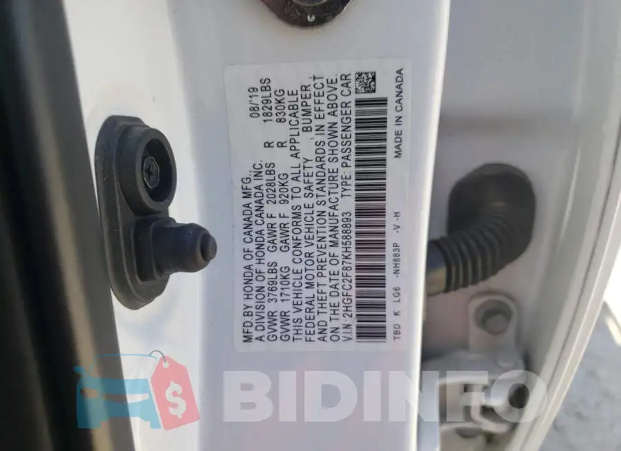 2HGFC2F87KH588893 Photo# 10