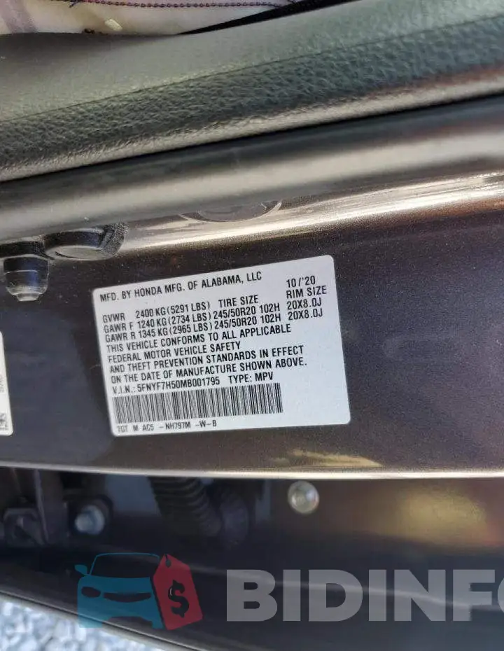 5FNYF7H50MB001795 Photo# 10