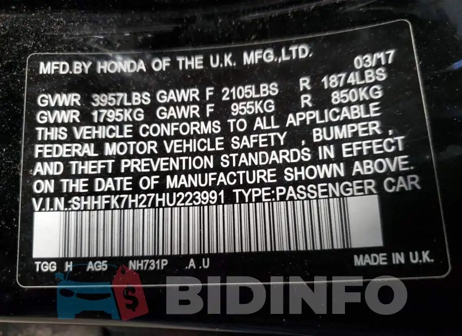 SHHFK7H27HU223991 Photo# 10