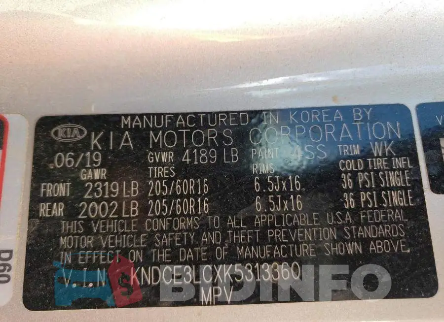 KNDCE3LCXK5313360 Photo# 10