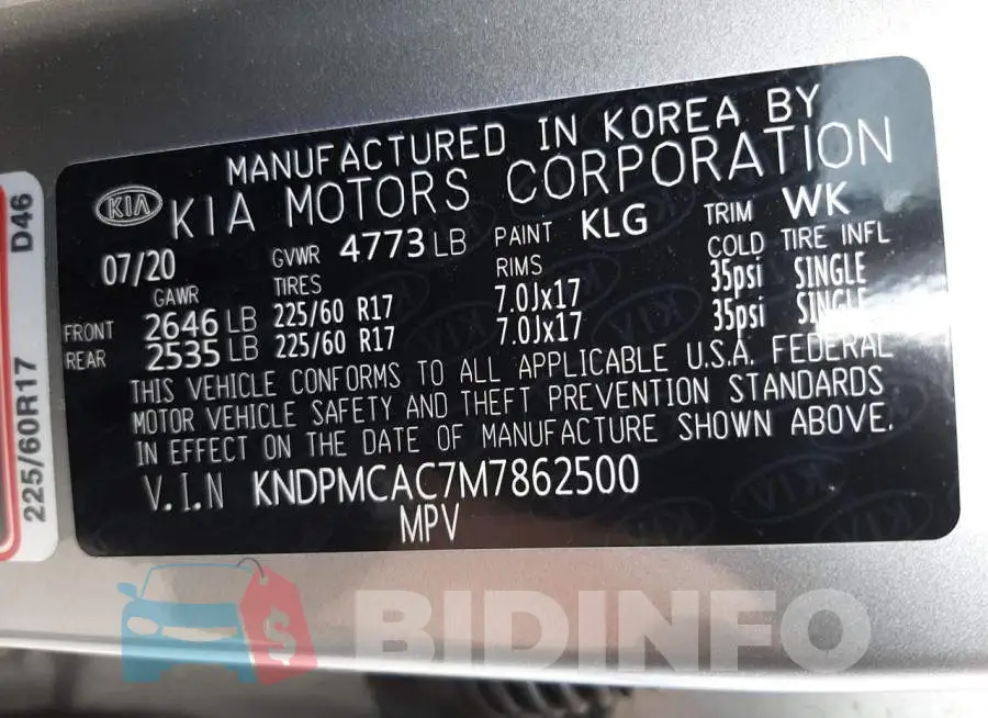 KNDPMCAC7M7862500 Photo# 10