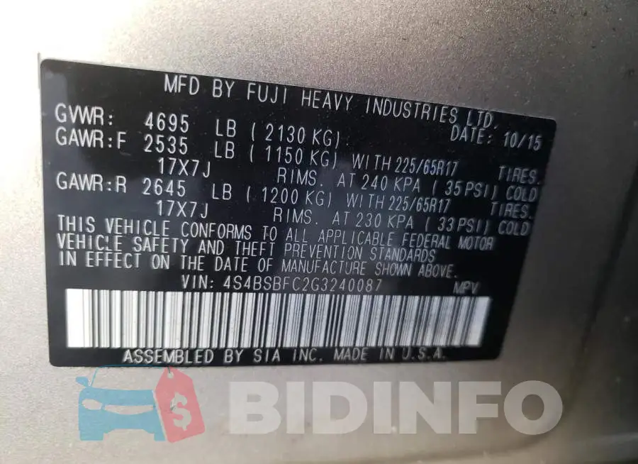 4S4BSBFC2G3240087 Photo# 10