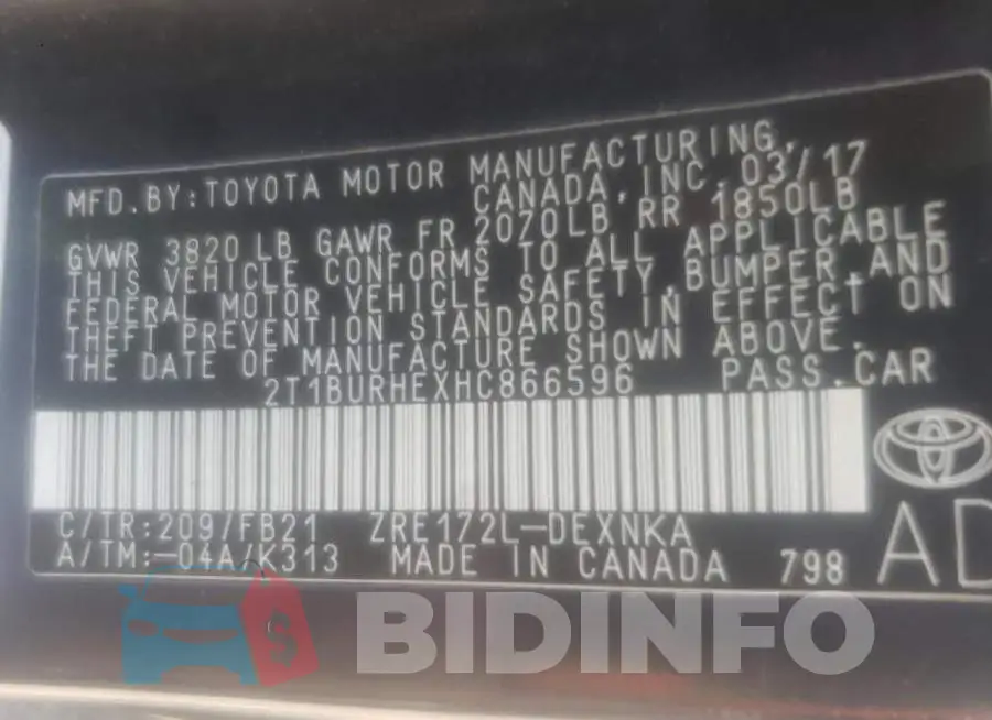 2T1BURHEXHC866596 Photo# 10