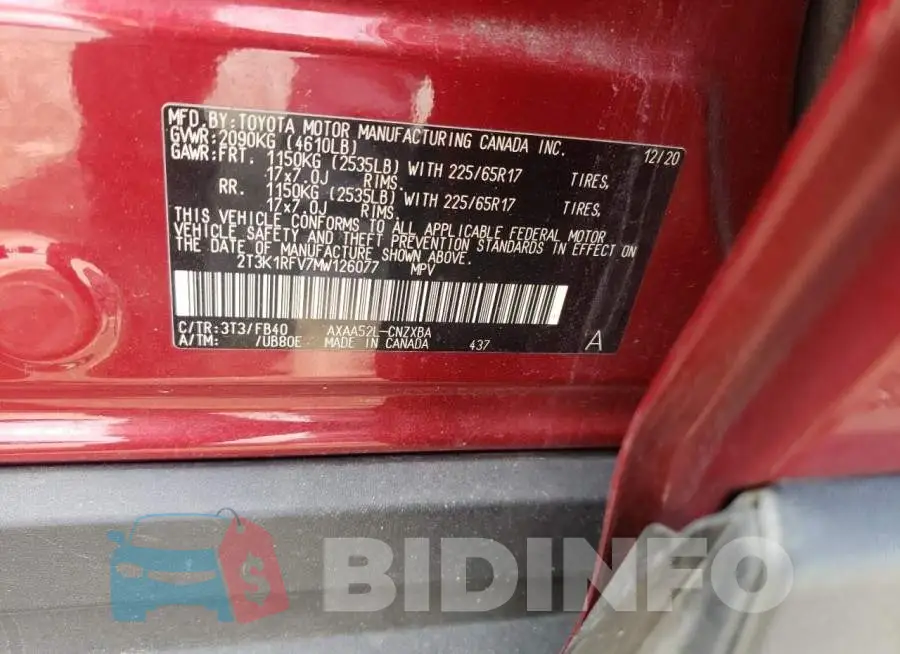 2T3K1RFV7MW126077 Photo# 10