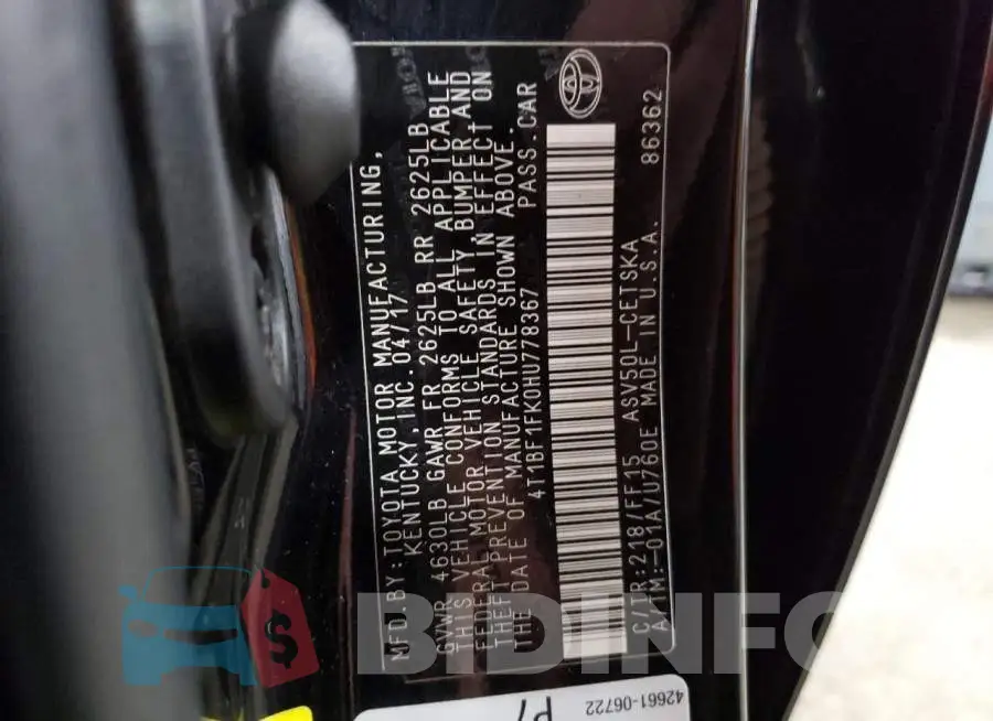 4T1BF1FK0HU778367 Photo# 10