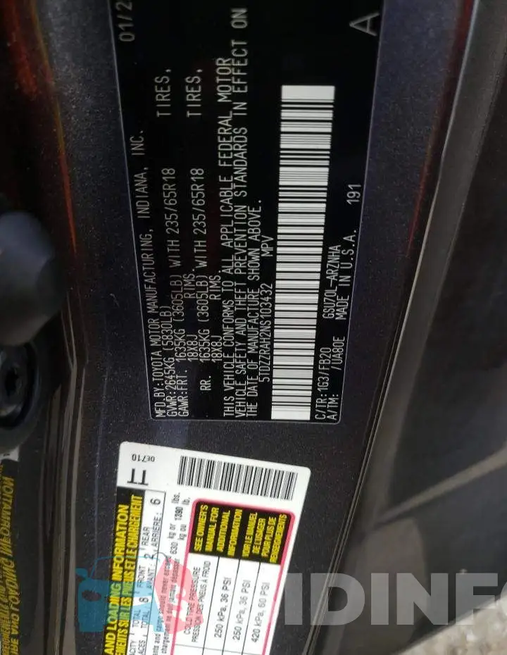 5TDZZRAH2NS103432 Photo# 10