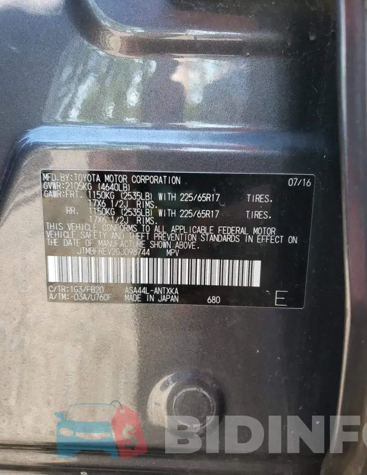 JTMBFREV2GJ098744 Photo# 10