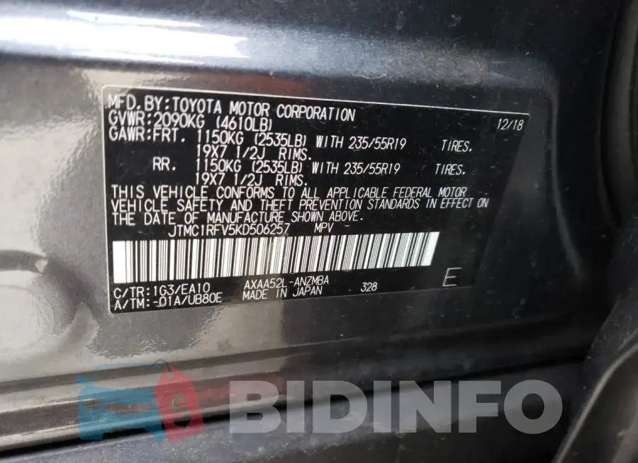 JTMC1RFV5KD506257 Photo# 10