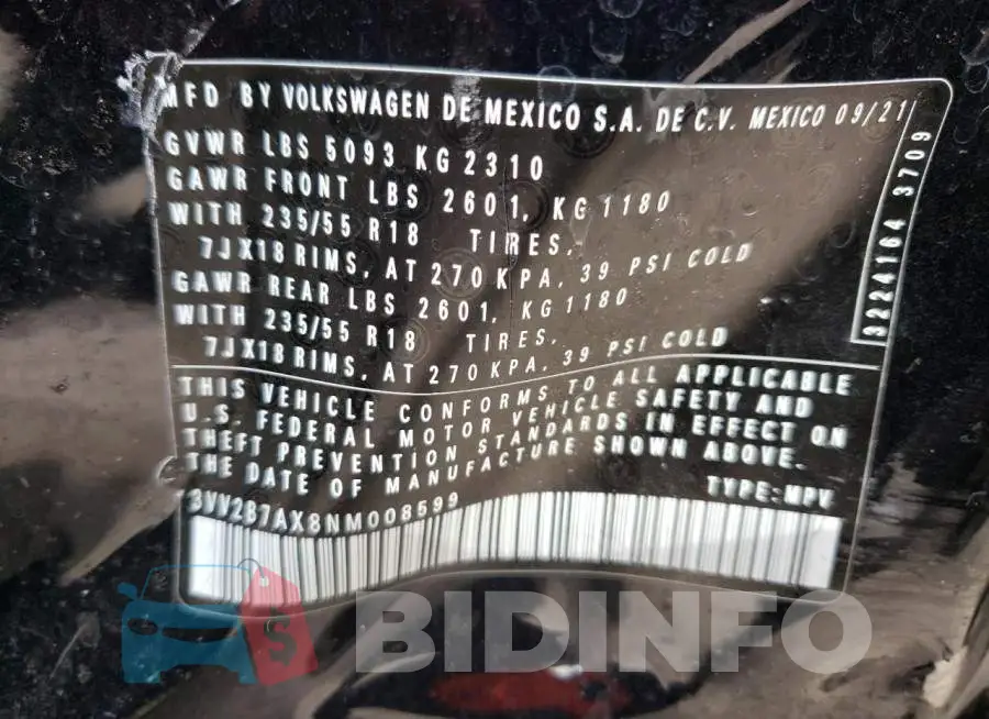 3VV2B7AX8NM008599 Photo# 10
