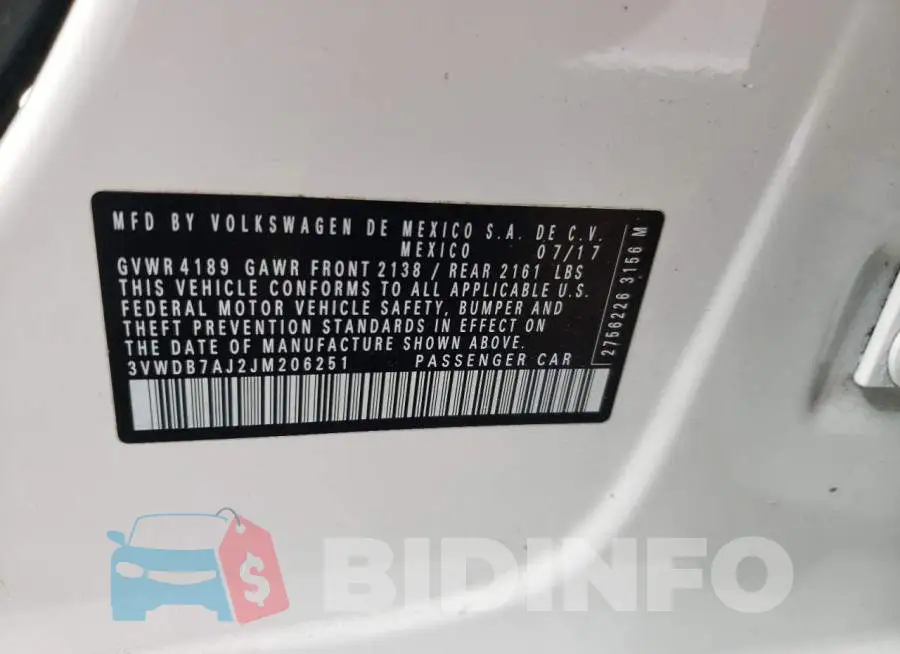 3VWDB7AJ2JM206251 Photo# 10
