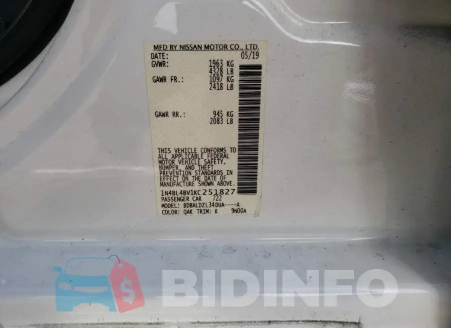 1N4BL4BV1KC251827 Photo# 10