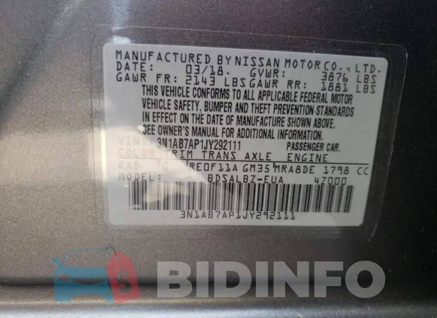 3N1AB7AP1JY292111 Photo# 10