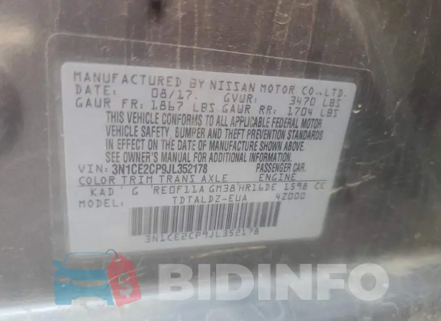 3N1CE2CP9JL352178 Photo# 10