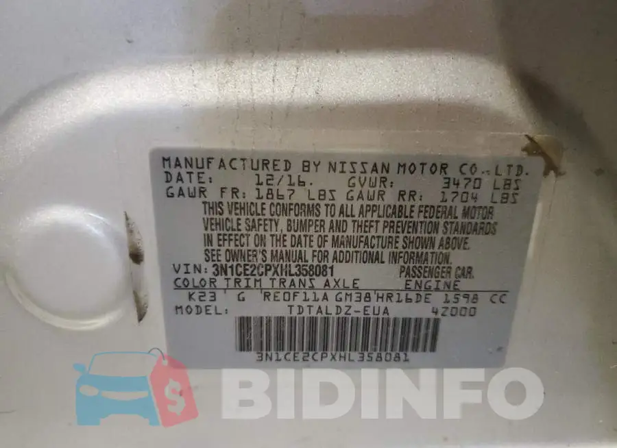 3N1CE2CPXHL358081 Photo# 10
