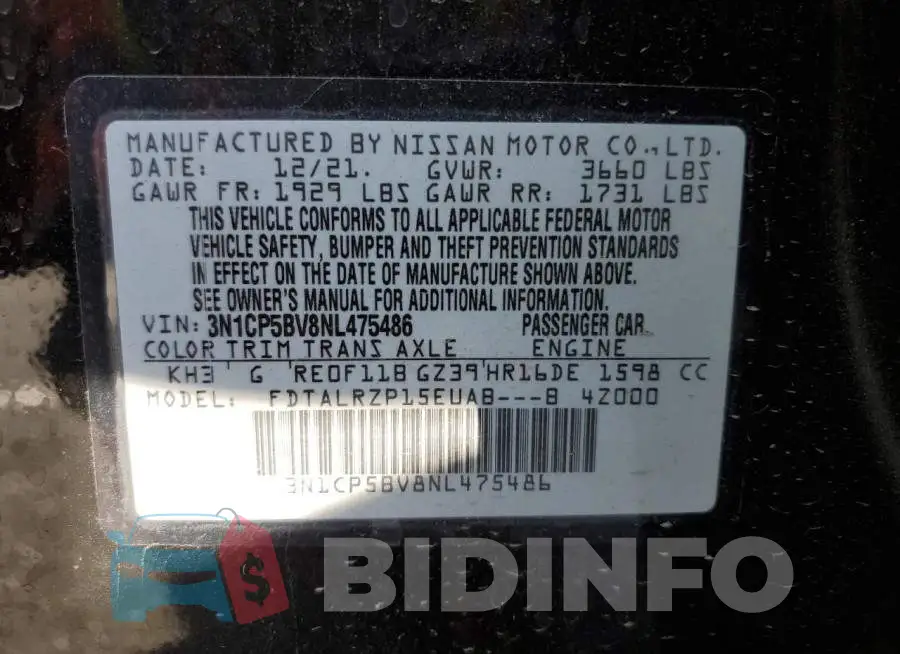 3N1CP5BV8NL475486 Photo# 10
