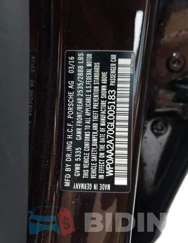 WP0AA2A70GL005183 Photo# 10