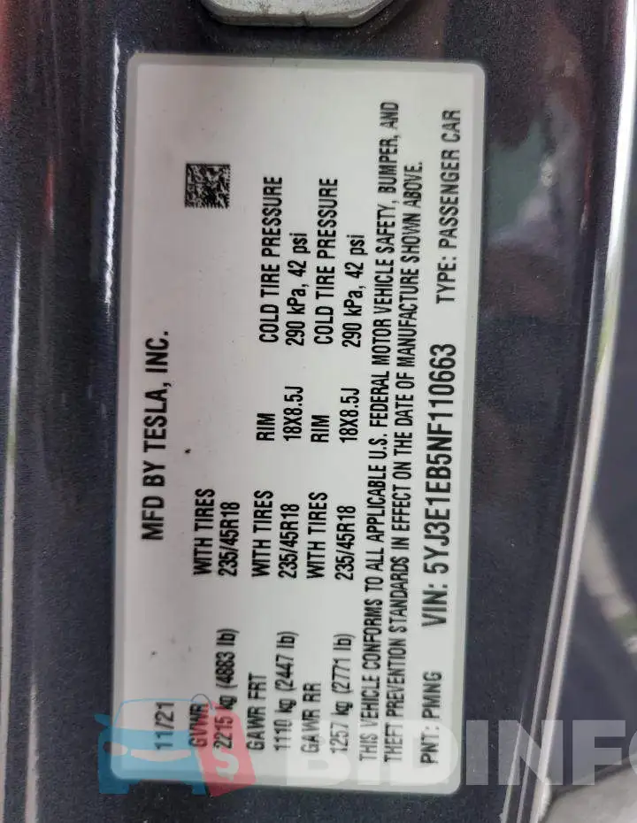 5YJ3E1EB5NF110663 Photo# 10