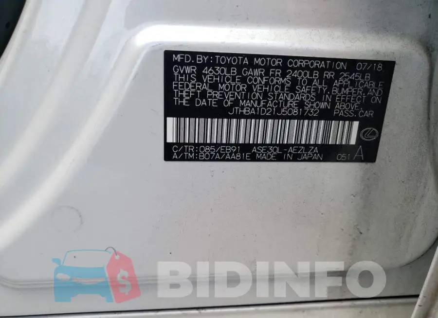 JTHBA1D21J5081732 Photo# 10