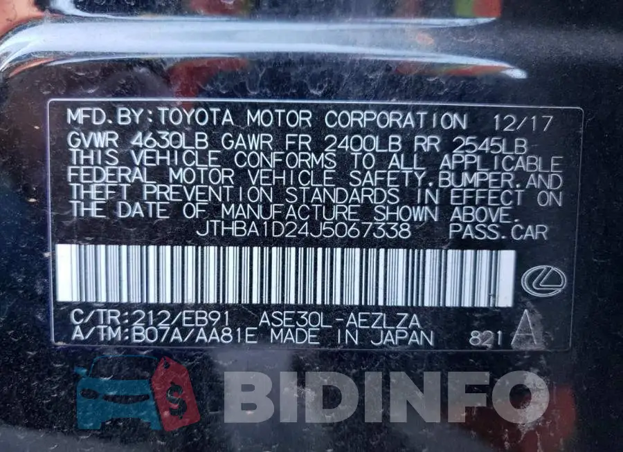 JTHBA1D24J5067338 Photo# 10