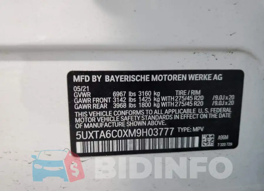 5UXTA6C0XM9H03777 Photo# 10