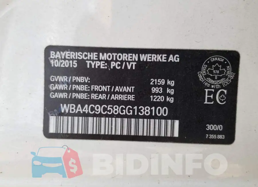 WBA4C9C58GG138100 Photo# 10